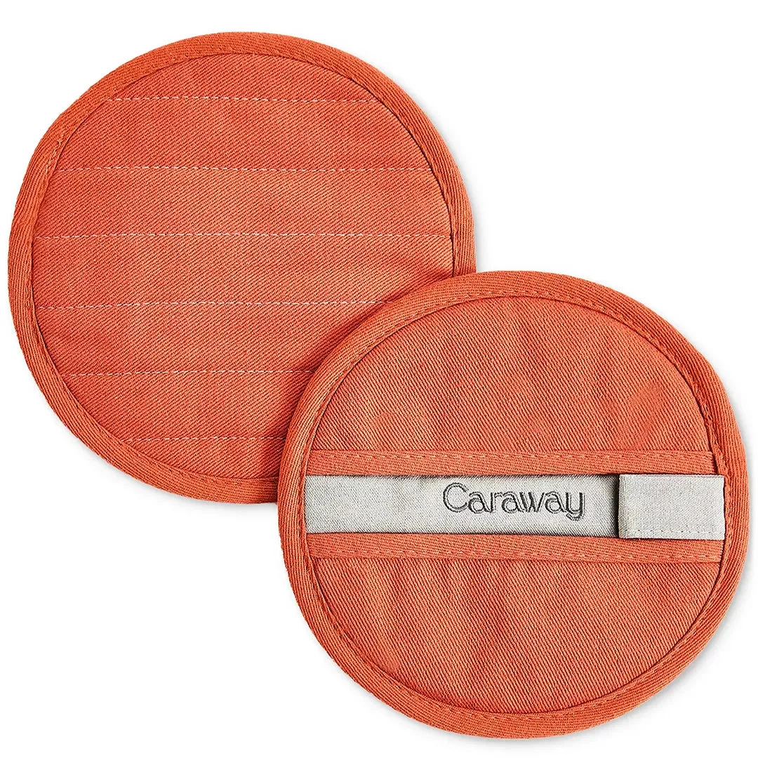 Caraway 2-Piece Cotton Solid-Color Round Potholder Set - Perracotta