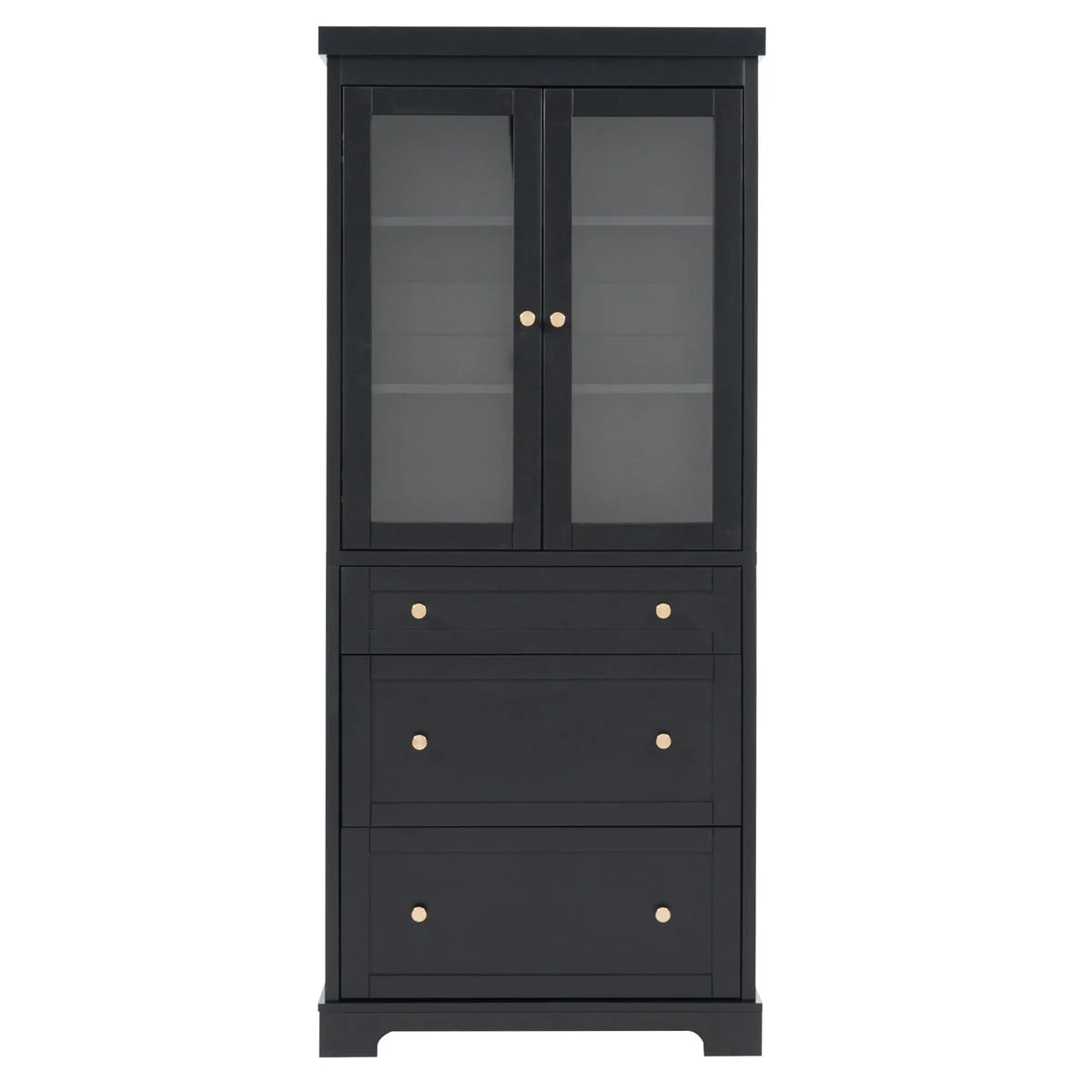 HEARTH AND HAVEN Freestanding Tall Bathroom Cabinet With Adjustable Shelves, Drawers, Soft Close Glass Doors - Black