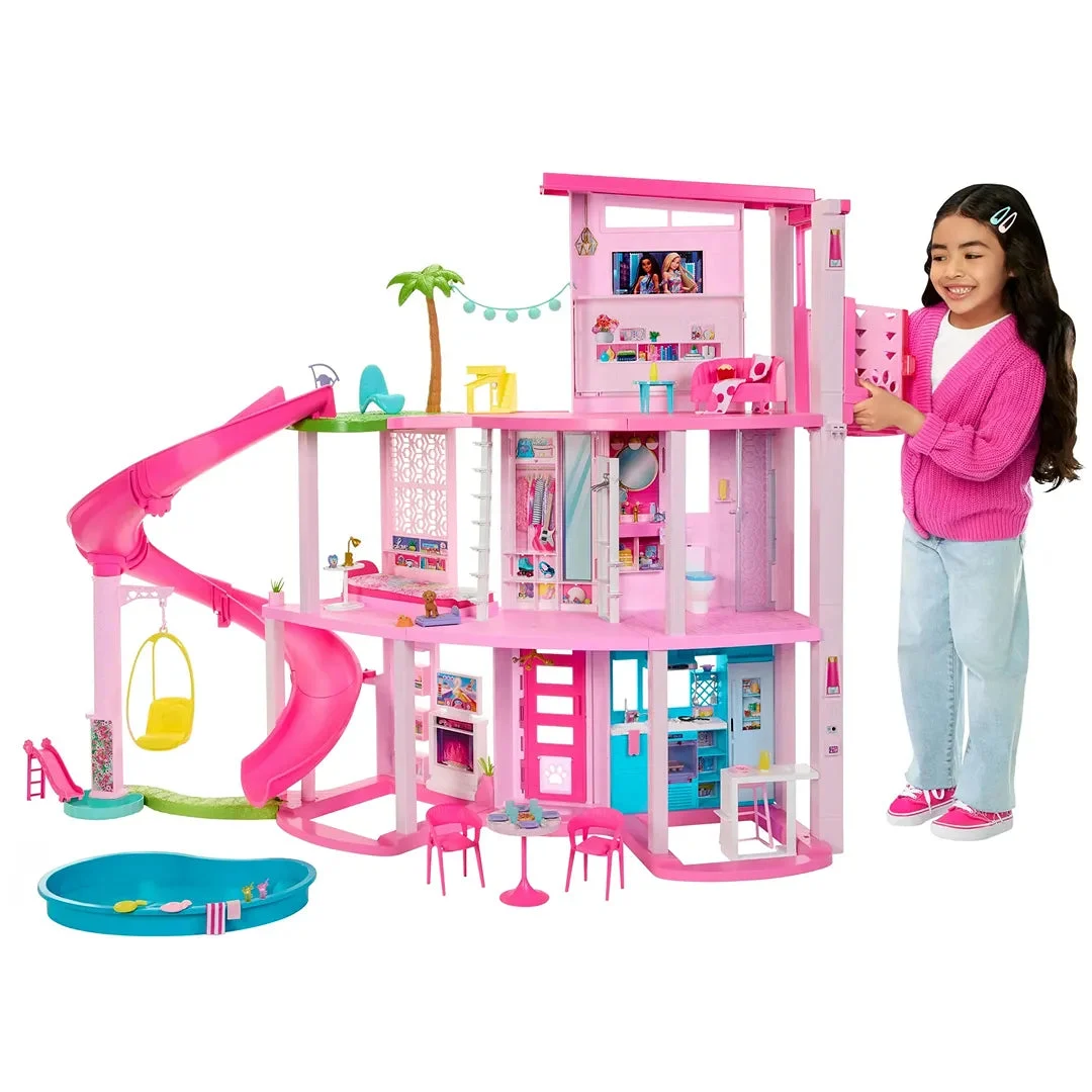 barbie Dreamhouse, 75+ Pieces, Pool Party Doll House with 3 Story Slide