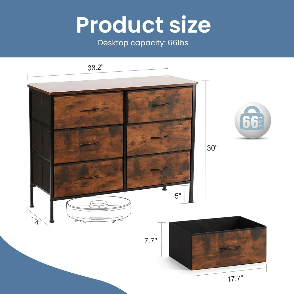 Sweetcrispy Fabric Storage Cabinet with 6 Drawers and Open Shelves