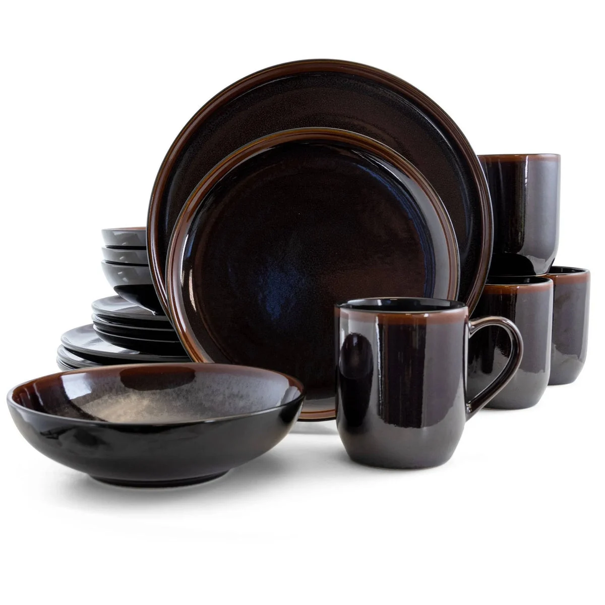 Elama 16pc Stoneware Dinnerware Set - Brown