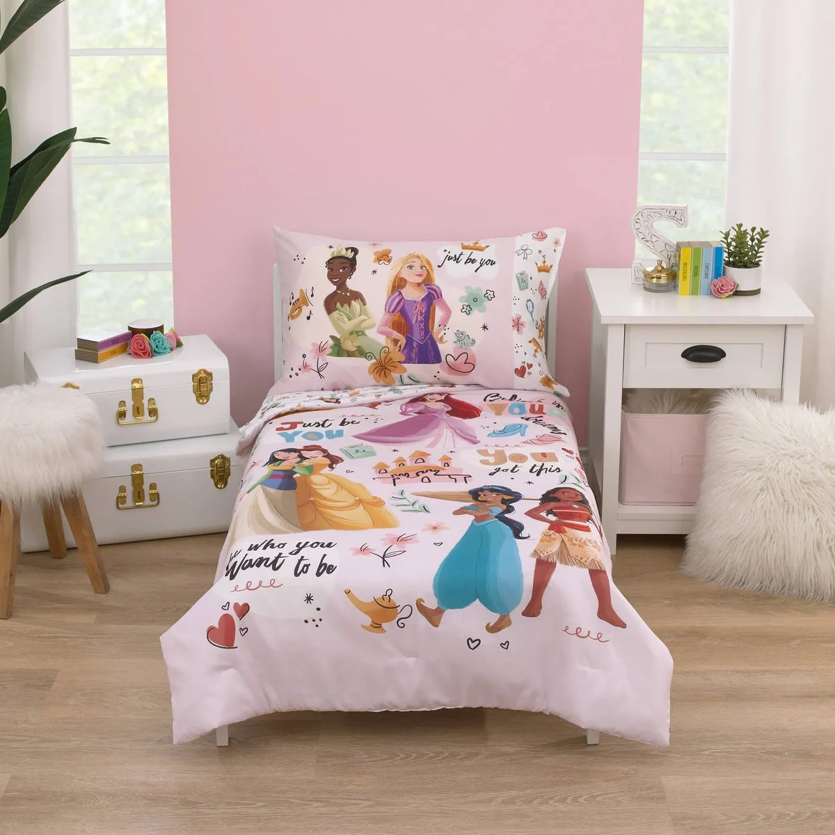 DISNEY 4-Piece Toddler Disney Princess Just Be You Bed Set - Pink