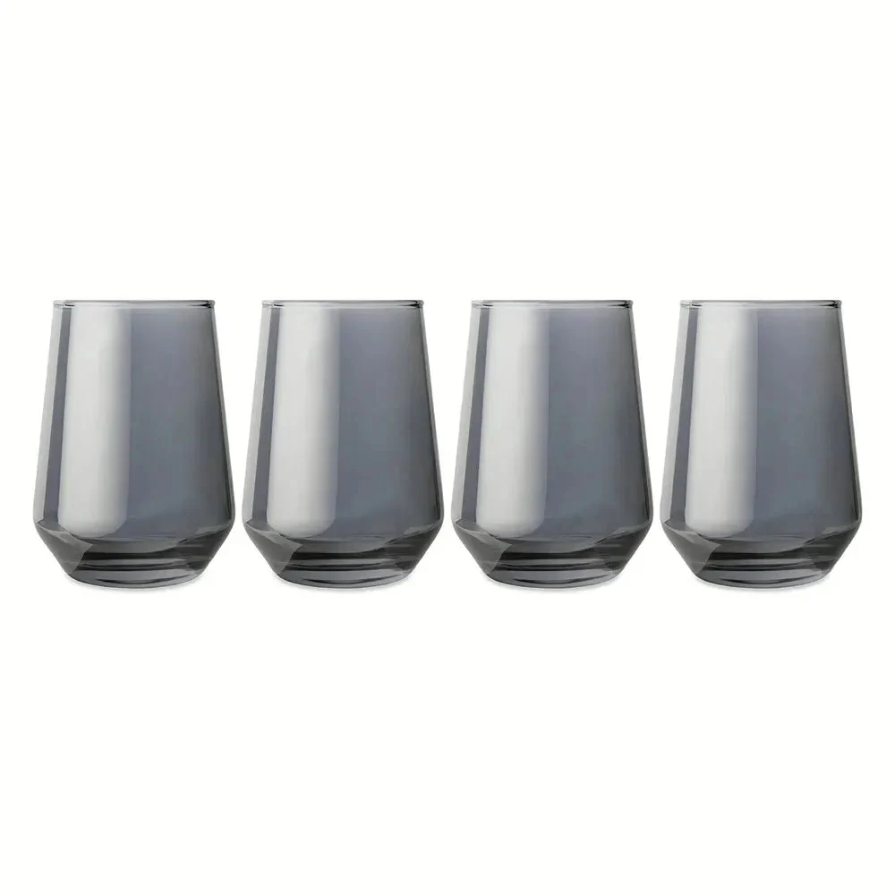 Thyme and table 13.5 fl oz Smoke Angled Stemless Wine Glasses, Set of 4