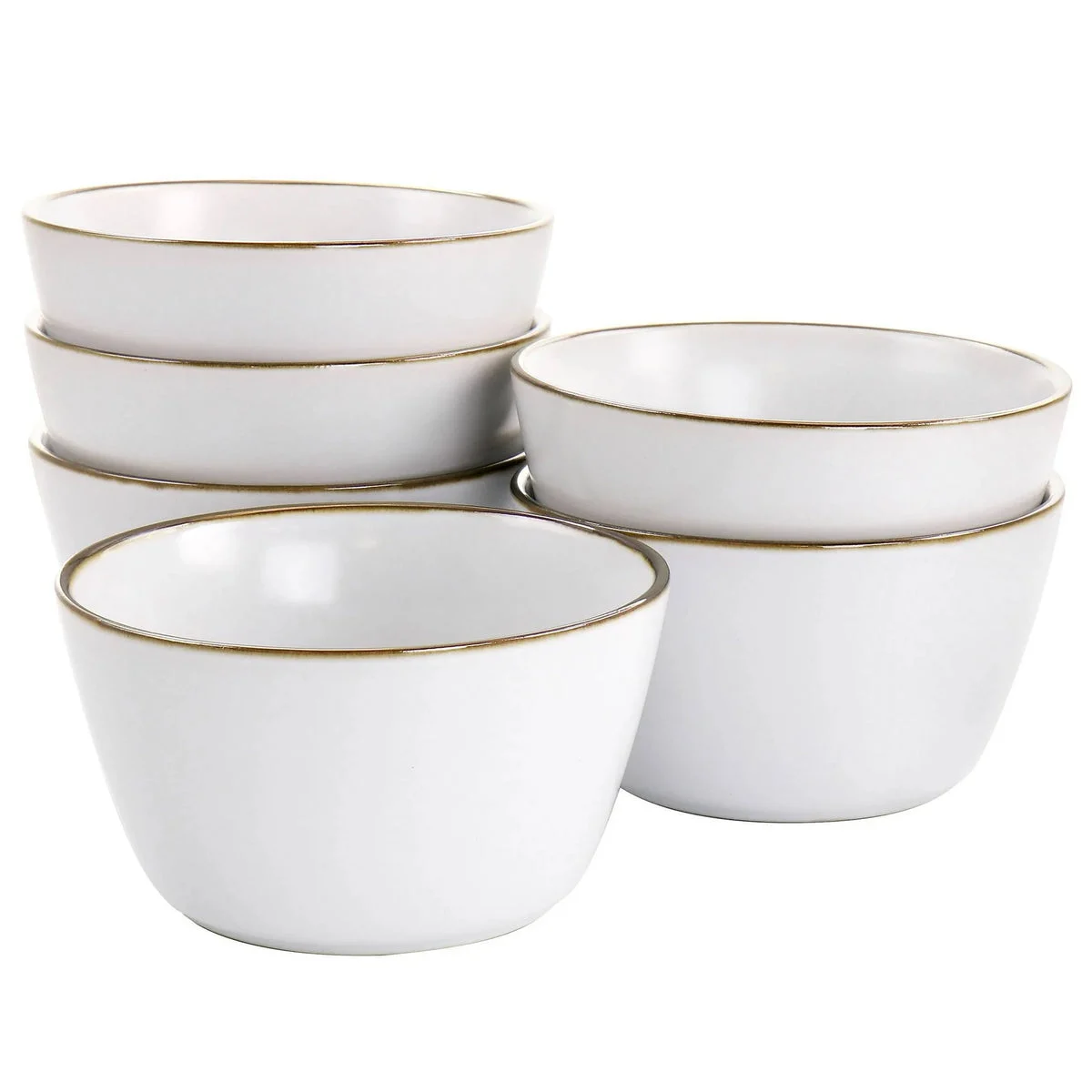 Elama 6pc Arthur Stoneware Bowl Set with Rim Matte White/Gold - Elama