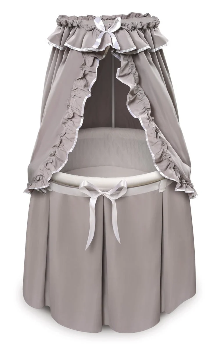 BADGER BASKET Empress Round Baby Bassinet with Canopy – Gray/White