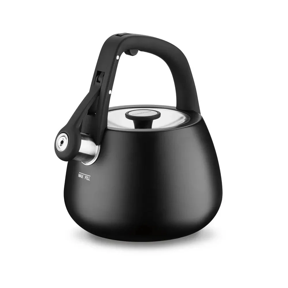 Cuisinart 2qt Stainless Steel Stovetop Kettle Matte Black CKS-25MBK: Whistling Tea Kettle, Large Handle, Flip-up Spout