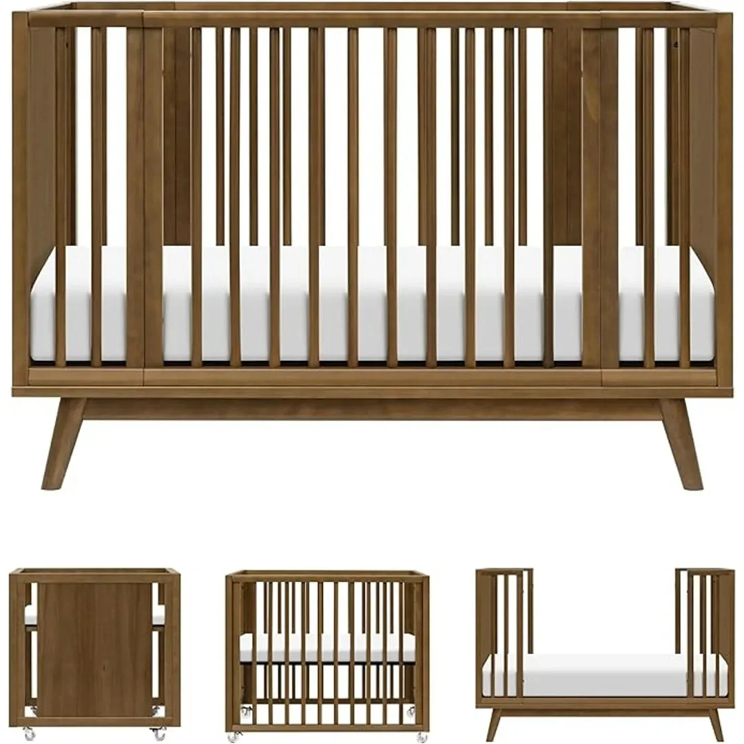 Babyletto Palma 8-in-1 Convertible All-Stages Crib with Bassinet & Toddler Bed Kits - Natural Walnut
