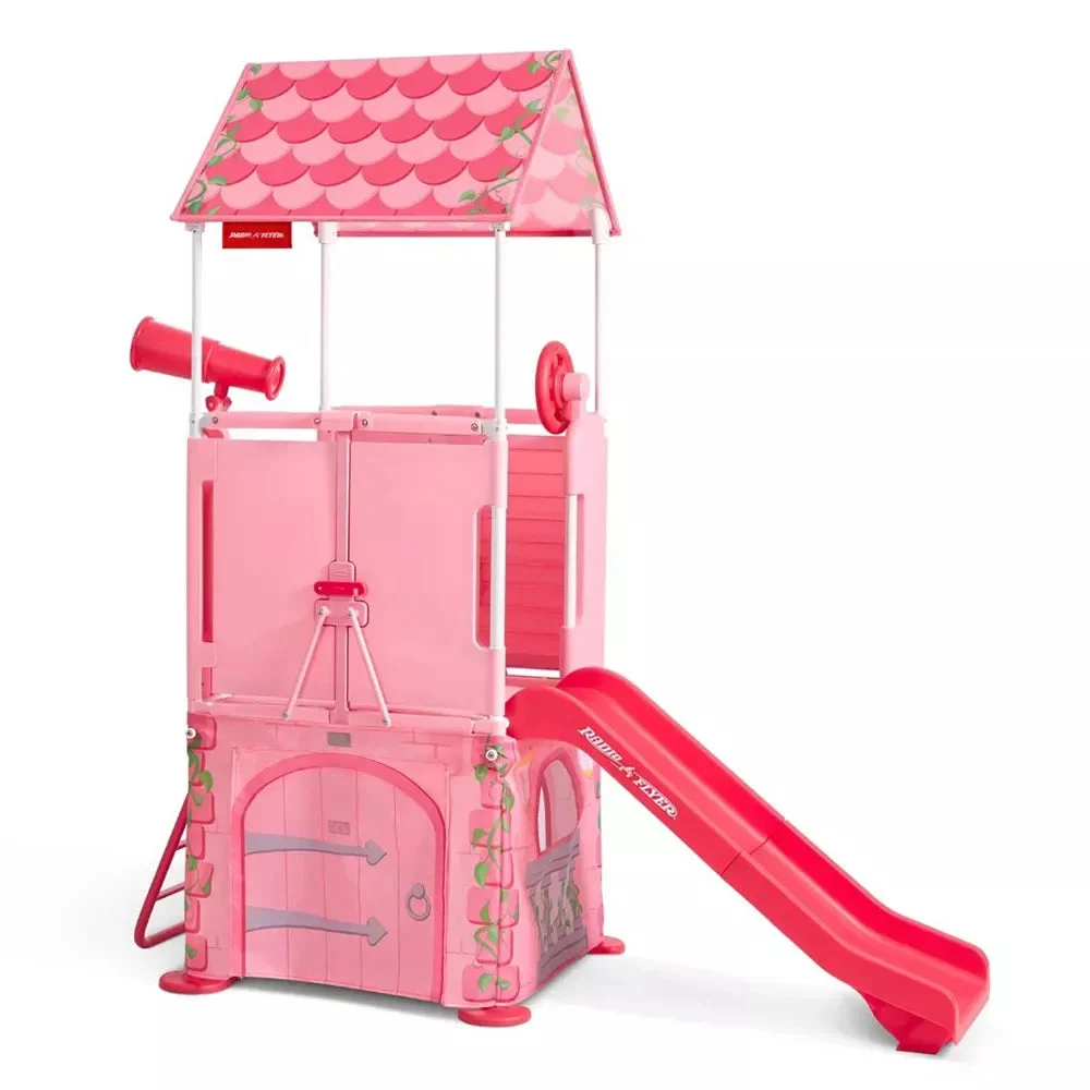 Radio Flyer lay & Fold Away Princess Castle, Portable Indoor/Outdoor Climbing Slide Fort Playhouse Playset Toy for Toddlers, Pink