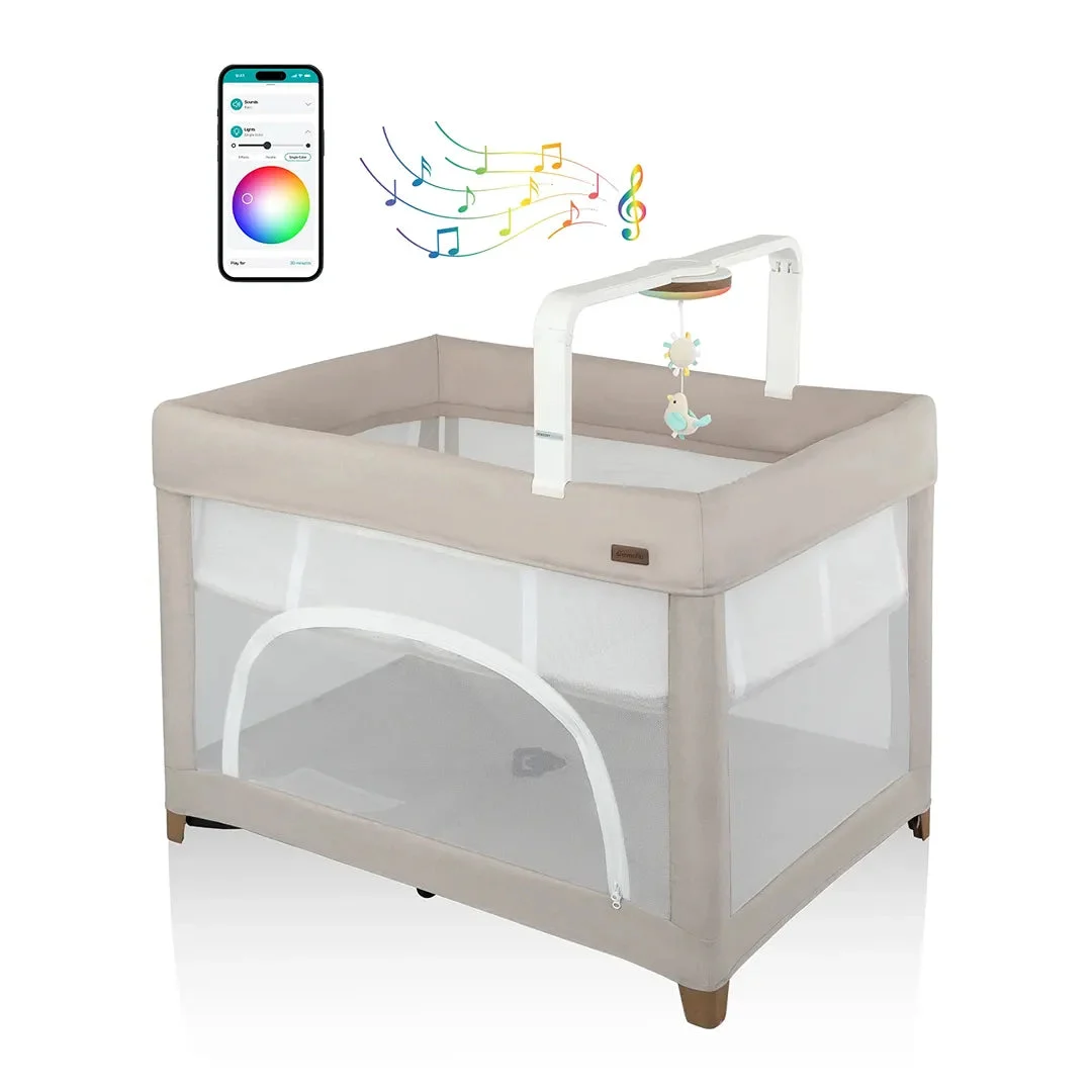 Evenflo Eris One-Hand Playard with Bassinet - Coastal Coffee