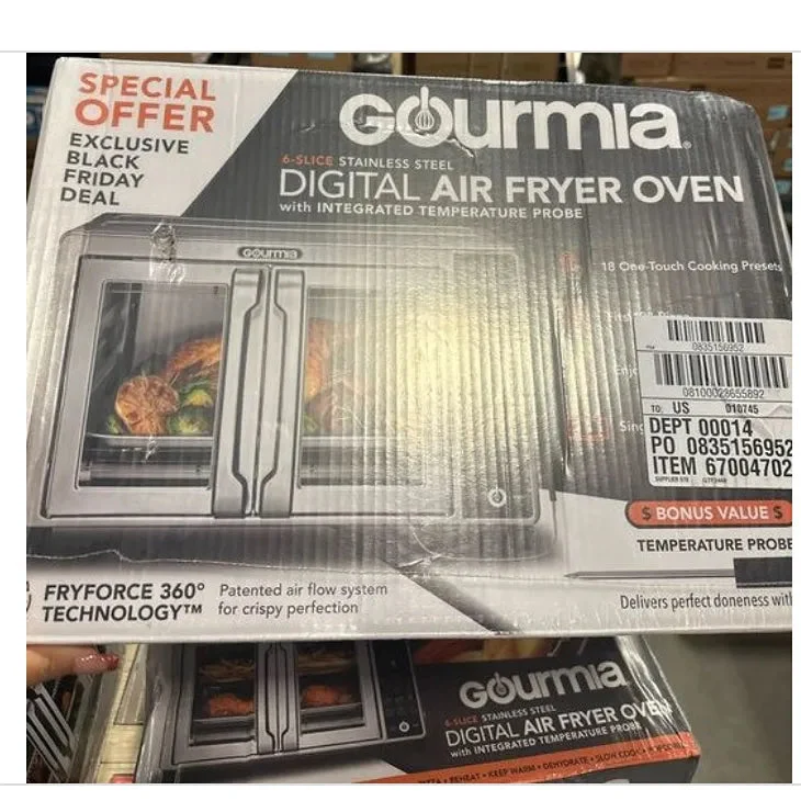Gourmia 6-Slice Digital Air Fryer Oven with Integrated Probe - Silver