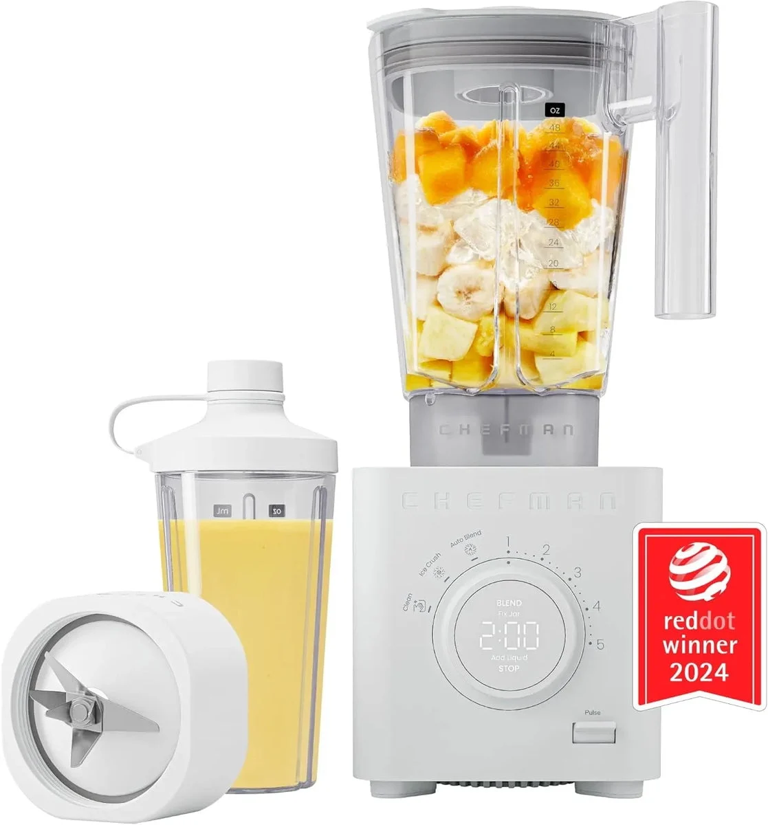 Chefman Obliterator 1380W Professional Blender with Auto Blend and 20oz Travel Jar - White