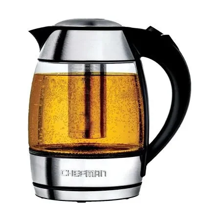 Chefman Fast Boiling 1.8L Electric Glass Kettle Removable Tea Infuser LED Lights Stainless Steel