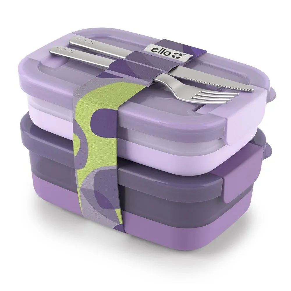 Ello 2pk Plastic Lunch Stack Food Storage Container Set Wisteria