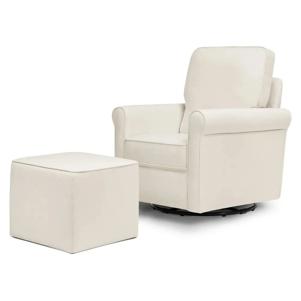 Davinci Maya Upholstered Swivel Glider With Ottoman - White