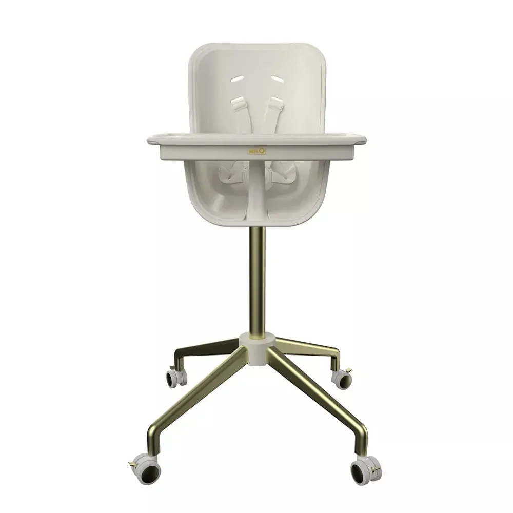 Melo Revel+ High Chair, Modern Design with Dual Trays, Converts for Toddlers, Safe & Easy to Clean – White/Brushed Brass