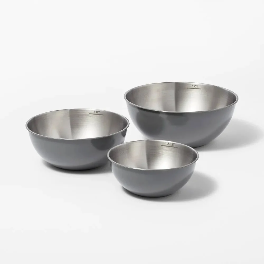Unbranded/Generic 3pc (5qt, 3qt & 1.5qt) Stainless Steel Non-Slip Mixing Bowls (no Lids) Gray - Figmint