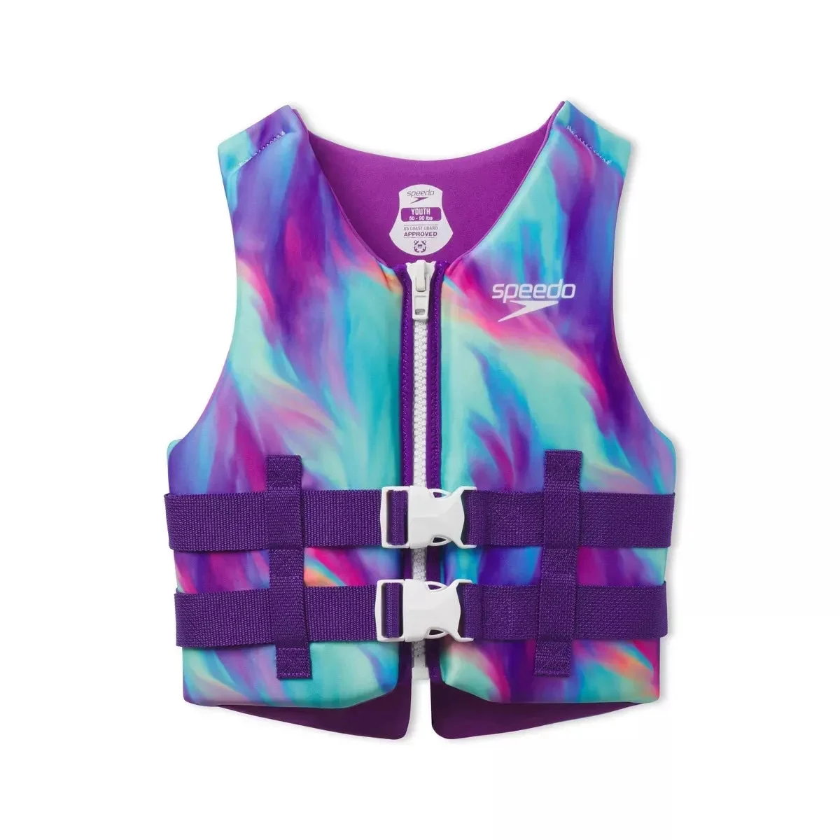 Speedo Youth Girls Watercolor Kids' Life Jacket Vest - Purple: Youth 50-90 lbs