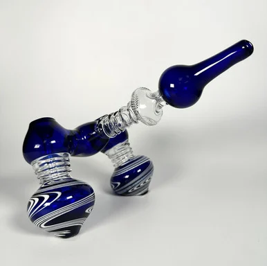 Handblown Dual-Chamber Cobalt Blue Double Bubbler (5"x9")