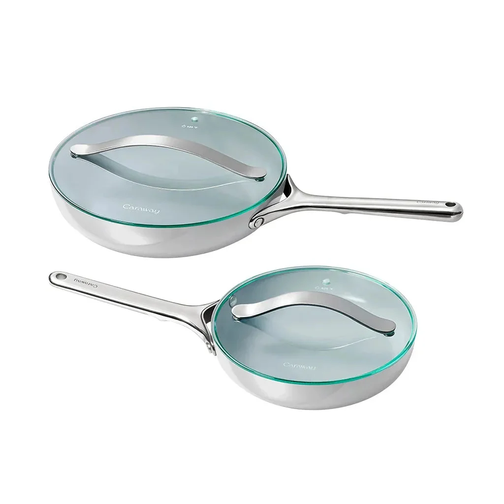 Caraway 4-piece Ceramic Fry Pans & Glass Lids Set - Gray