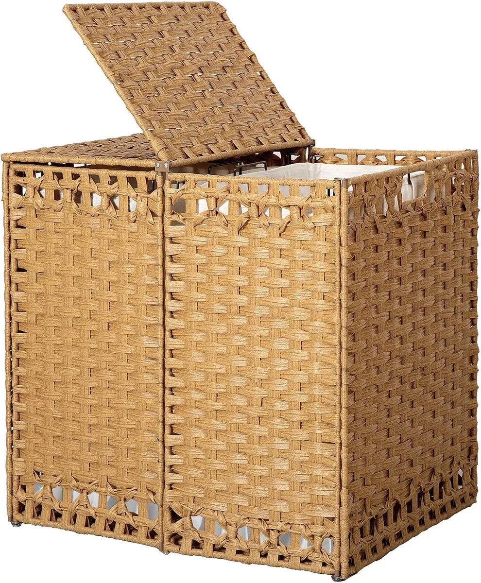 KOUSEI Foldable Laundry Hamper with Lid - Natural