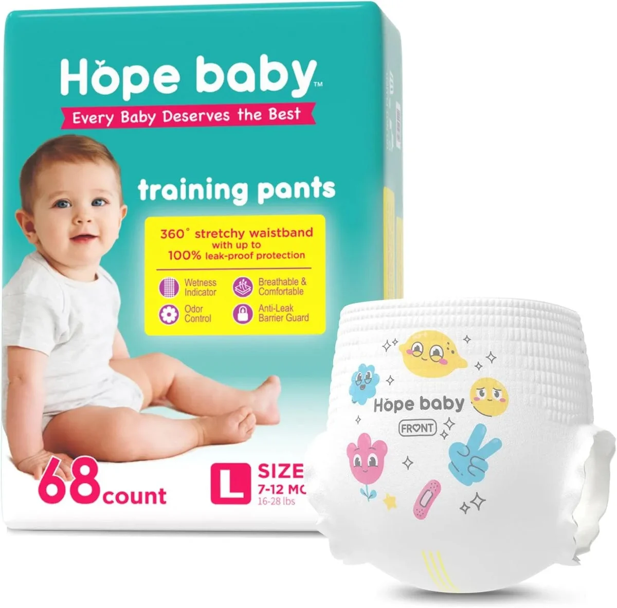 HOPE BABY 68ct Toddler Potty Training Pants, Size L (17-28 LBS) - White
