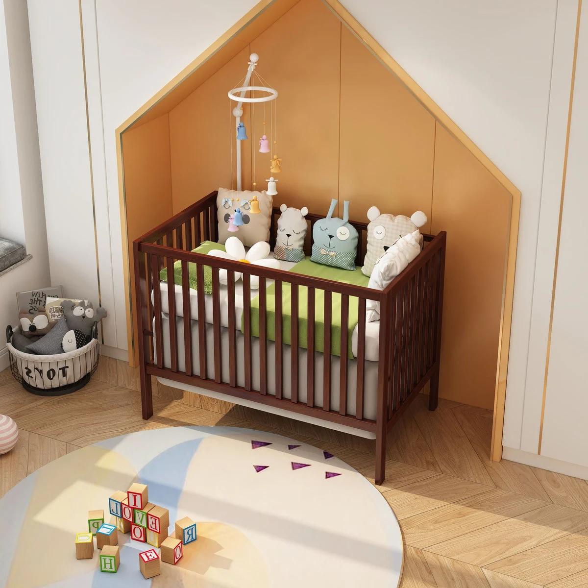 HAOLONG Crib 5 in 1 Convertible, Converts From Baby Crib to Toddler Bed, Fits Standard Full Size Crib Mattress