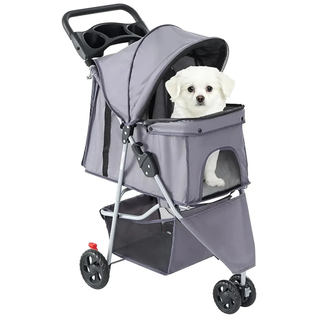 DUMOS 3 Wheels Pet Stroller for Small Dogs and Cats - Grey