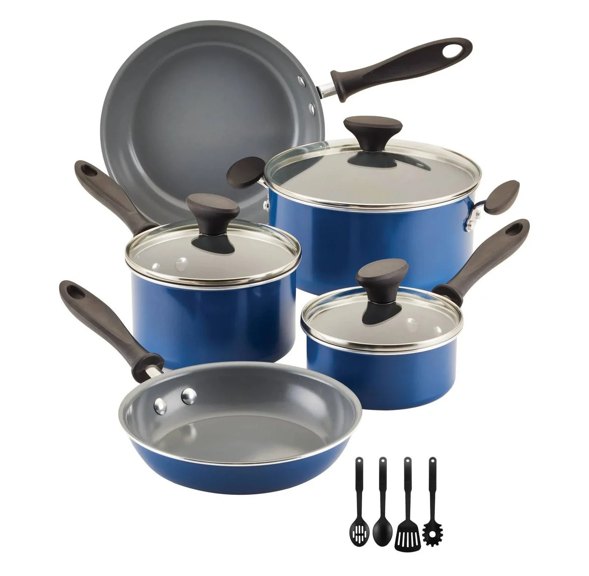 Farberware 12pc Reliance Pro Ceramic Nonstick Ceramic Cookware Set- Gray/Teal