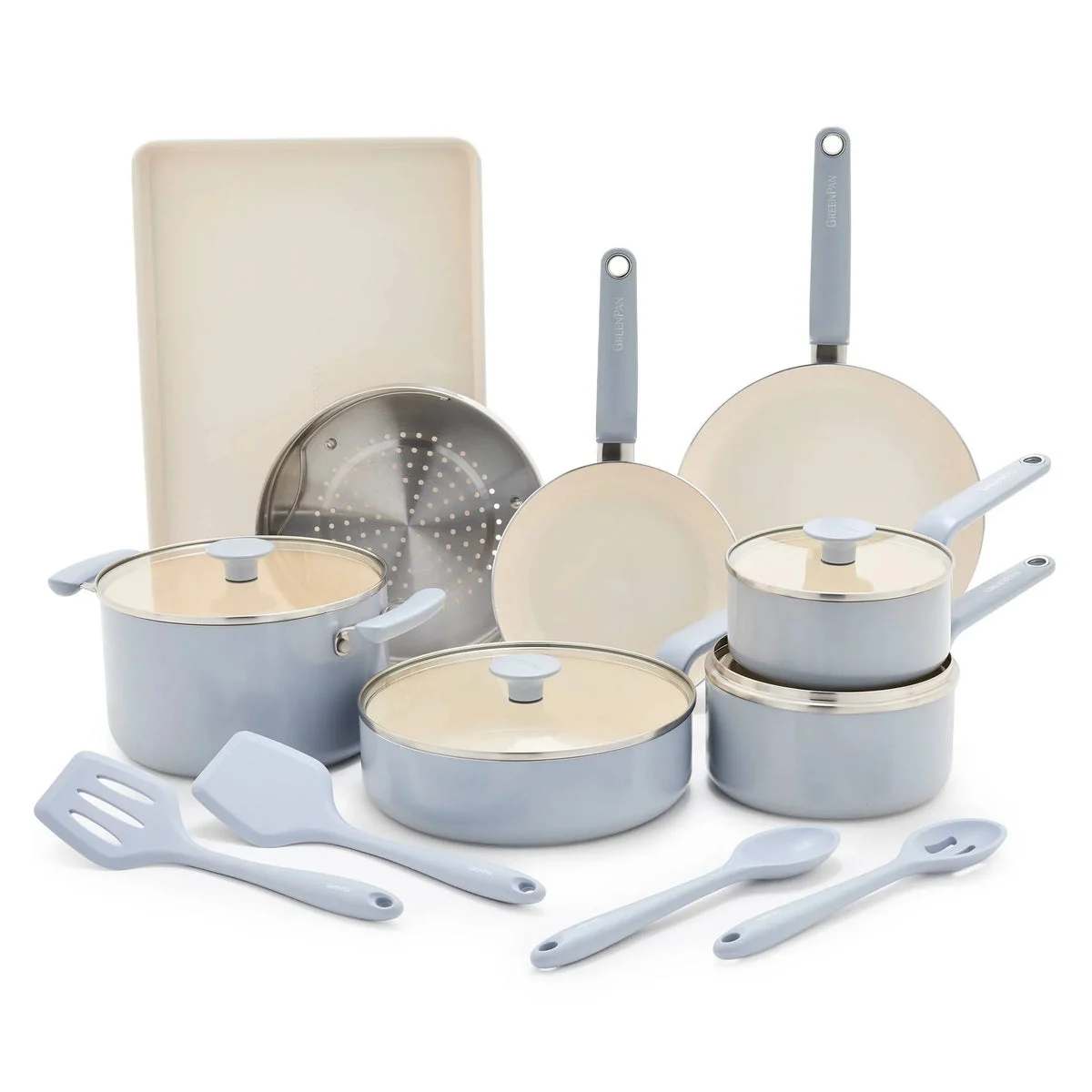 GreenPan Rio Advanced 16pc Ceramic Nonstick Cookware Set - Stardew Blue