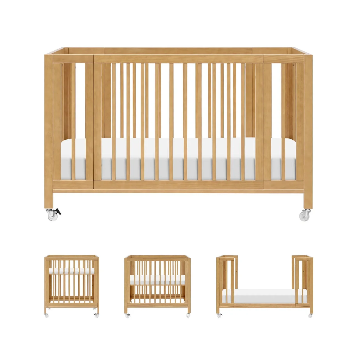 Babyletto Rolli 9-in-1 Convertible All-Stages Crib with Bassinet & Toddler Bed Conversion Kits - Honey