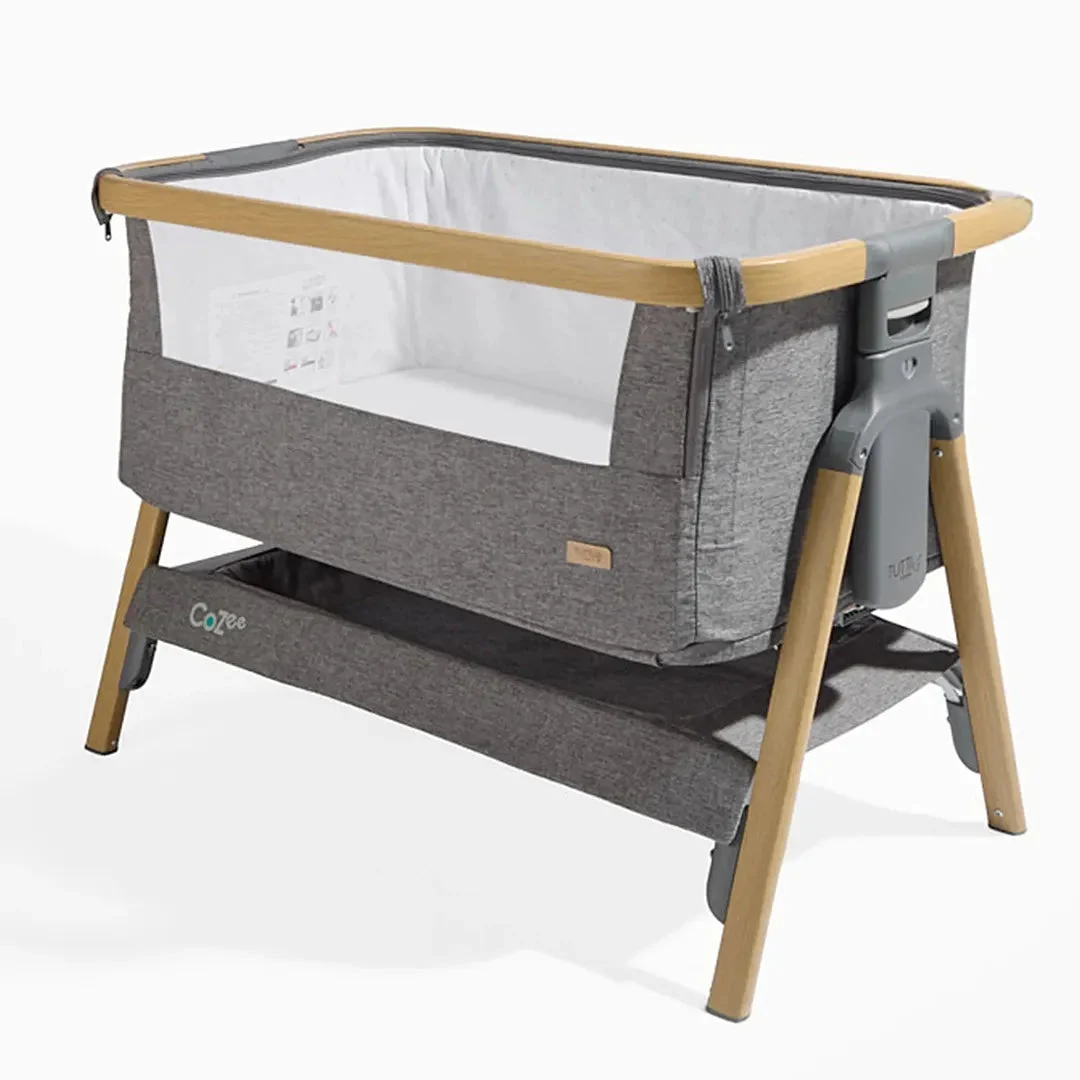 Tutti Bambini CoZee Fold Out Bedside Crib Oak and Charcoal - Grey