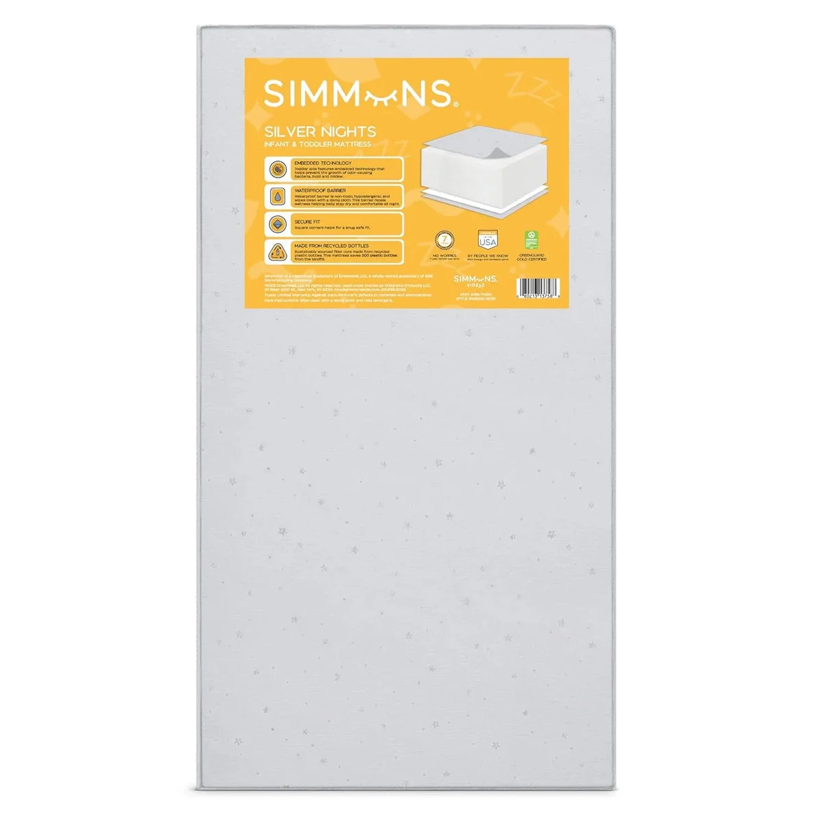 Simmons Kids Silver Nights Dual Sided 2-Stage Baby Crib Mattress and Toddler Mattress - Sustainably Sourced Core Fiber Core - Grey