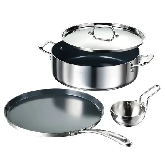 TRAMONTINA USA INC 6.5 Qt Covered Casserole, 12-inch Dosa Tawa & Tadka Set