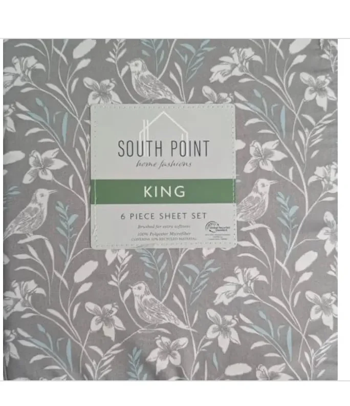South Point Home Fashions 6-Piece Floral Sheet Set - Queen/King - Extra Deep 17