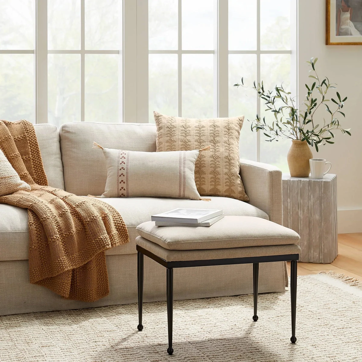 Threshold designed w/Studio McGee Edgehill Pillow Top Ottoman with Metal Legs - Beige