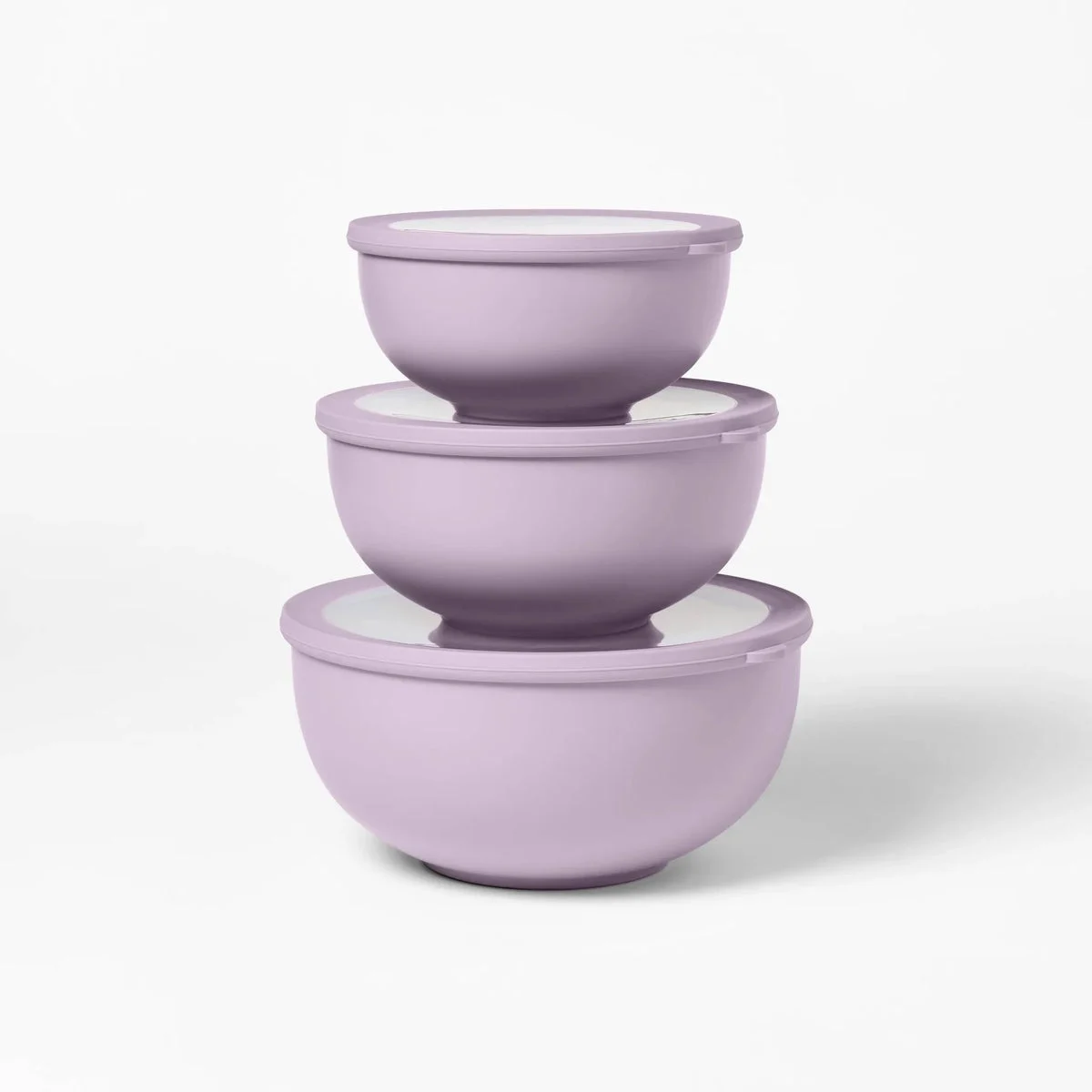 Figmint 6pc (set of 3) Plastic Mixing Bowl Set with Lids Lavender