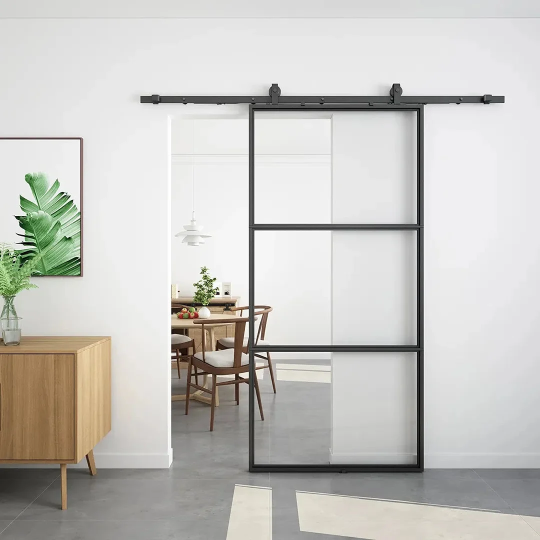 JUBEST Sliding Glass Barn Door with Installation Hardware Kit (Soft Close Included) - Black 32