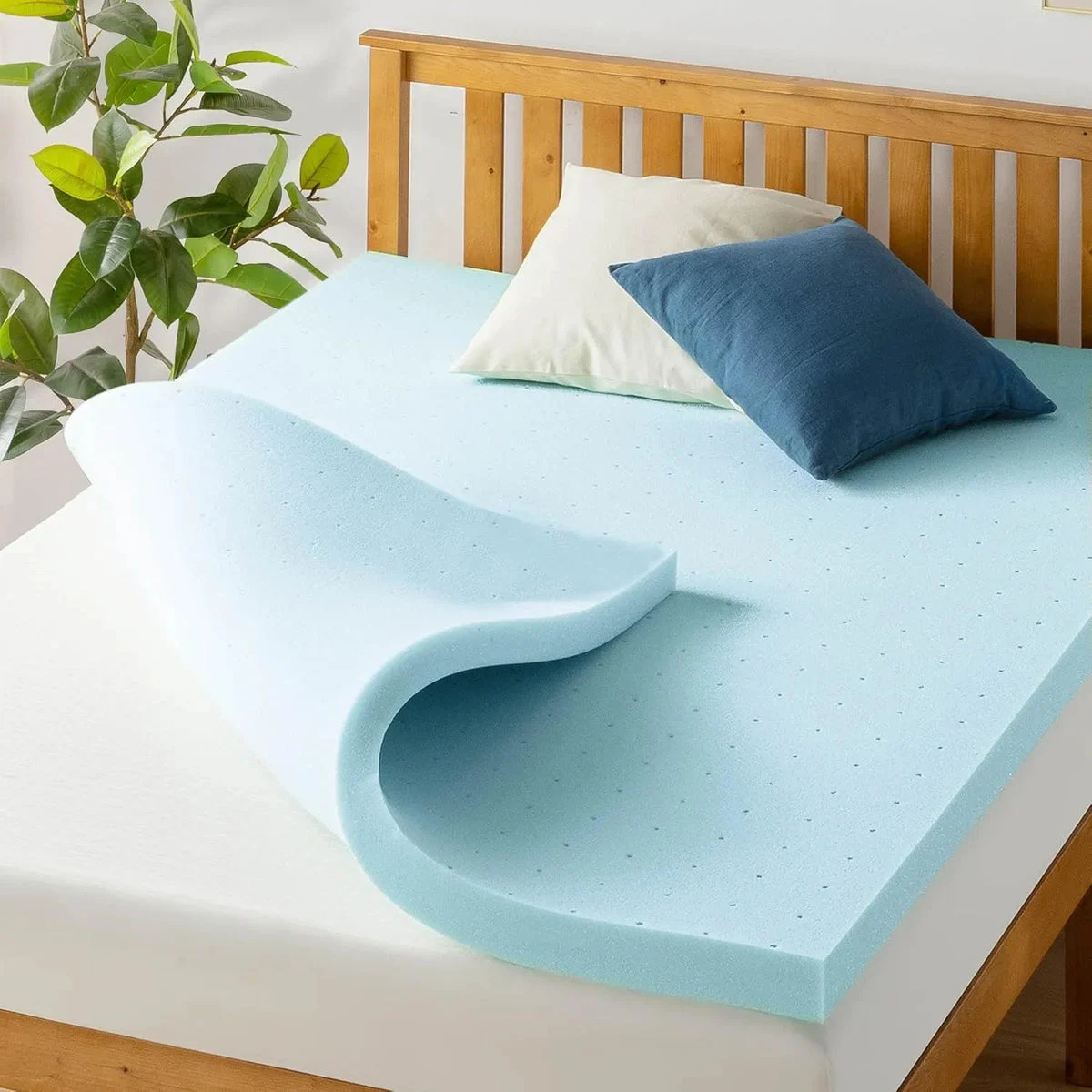 Best Price 3 Inch Ventilated Memory Foam Mattress Topper, Cooling Gel Infusion, California King - Blue