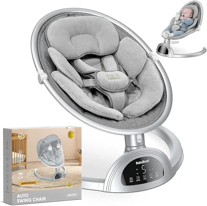 BabyBond Baby Swings, Bluetooth Infant Swing with Music Speaker, 3 Seat Positions - Silver