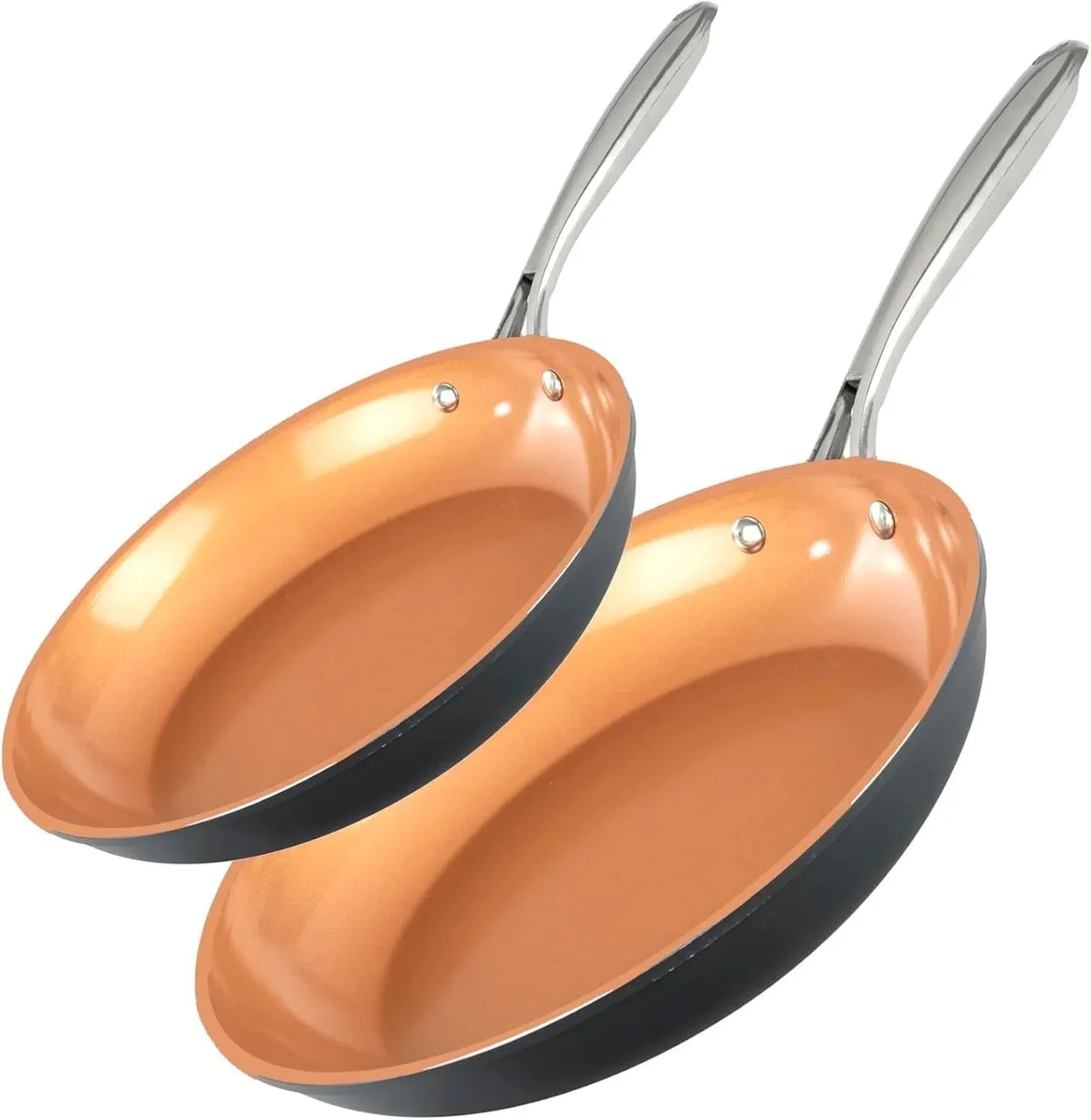 Gotham Steel 2 PK Non Stick Frying Pans Set for Cooking,10+11 Inch Nonstick Frying Pans with Ceramic Surface, Induction, Hard Anodized Frying Pans Nonstick Skillets, Oven/Dishwasher Safe, Copper