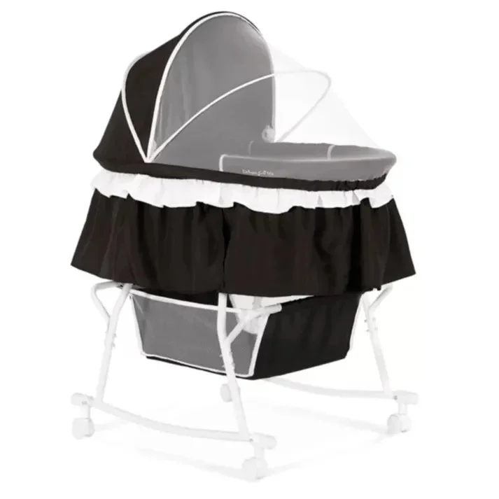 Dream On Me Lacy Portable 2-in-1 Bassinet & Cradle in Black, Lightweight Baby Bassinet with Storage Basket, Adjustable and Removable Canopy