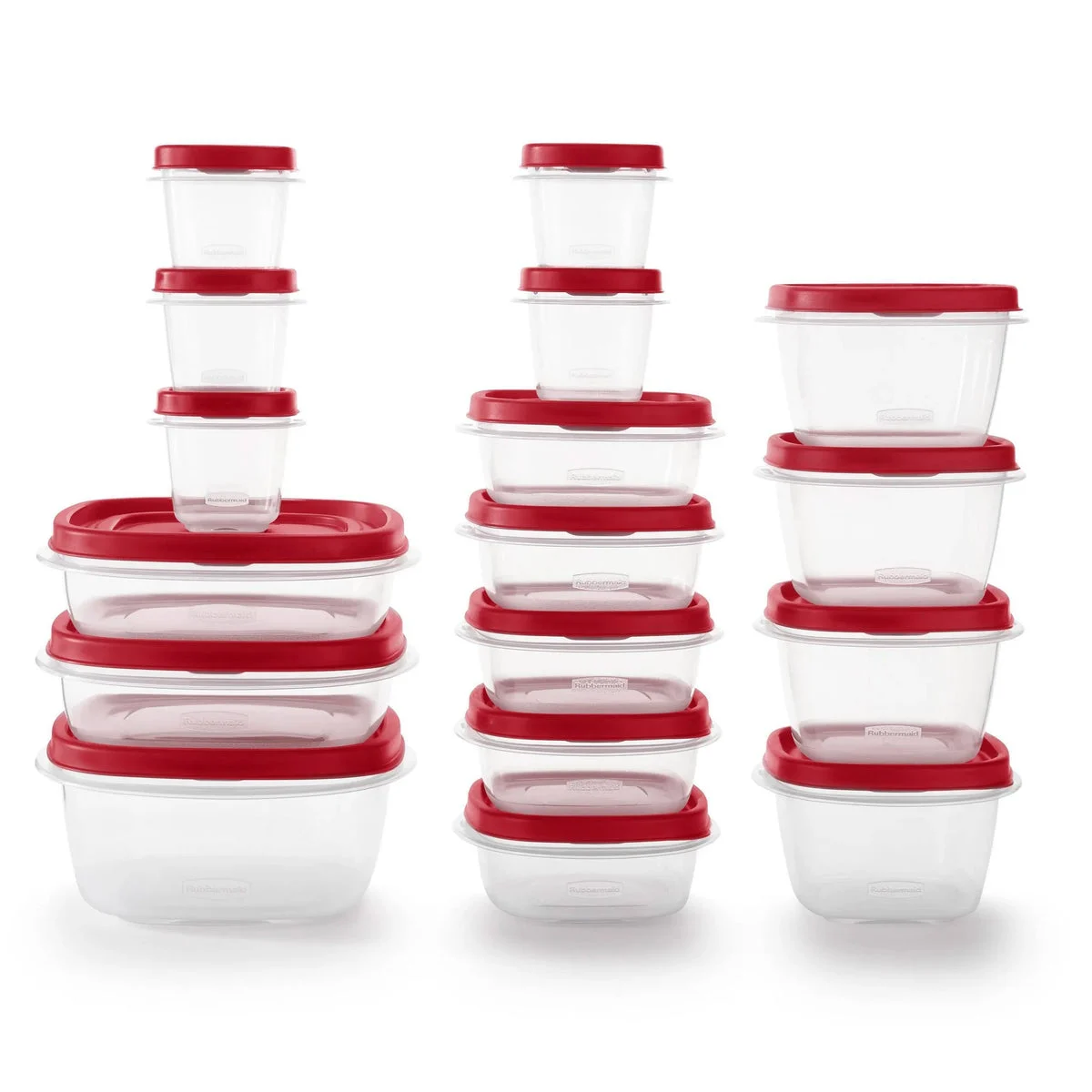 Rubbermaid 34pc Plastic Food Storage Container Set: BPA-Free, Dishwasher & Microwave Safe, Clear & Red