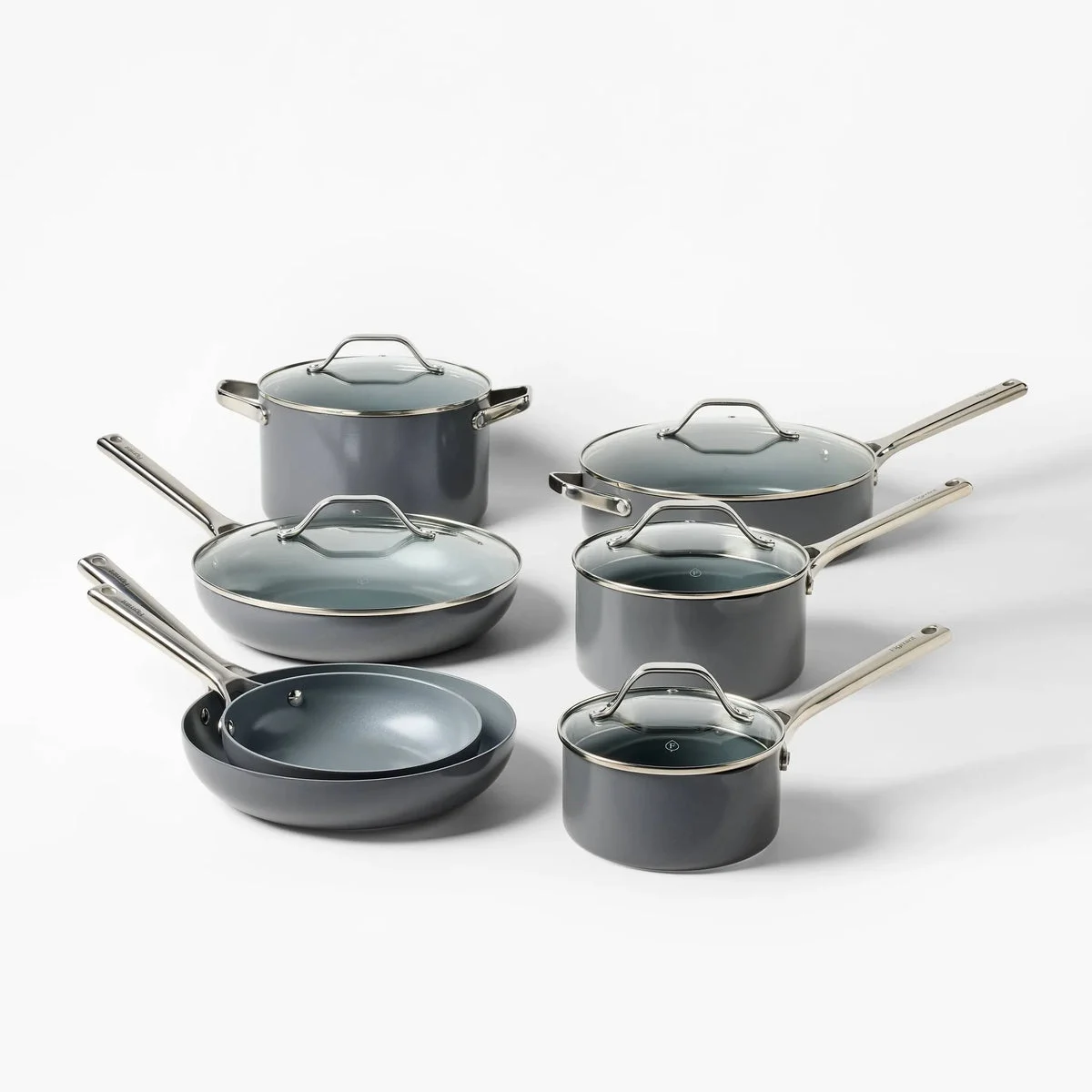 Figmint 12pc Nonstick Ceramic Coated Aluminum Cookware Set - Dark Gray