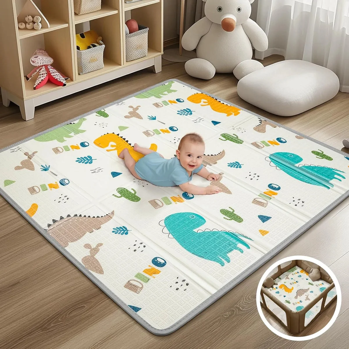 PIGLOG Foldable Baby Play Mat - Dinosaur 50X50 inch