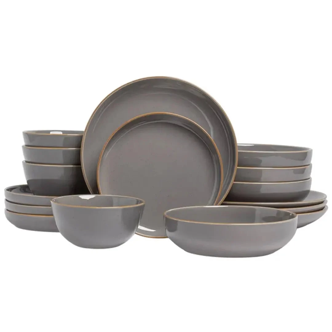 Over&Back 16 Pc Options Gray Dinnerware Set Bowl Plate Stoneware