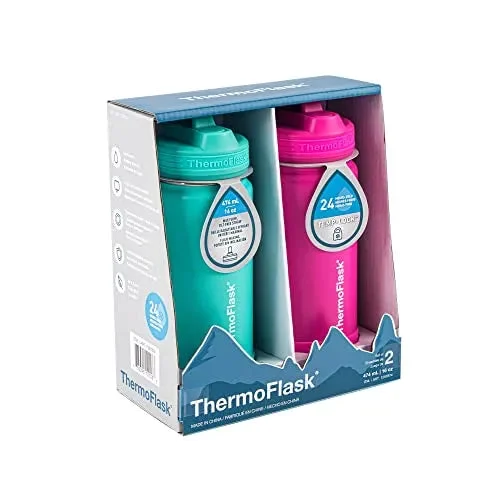 Thermoflask 16 Oz Kids Water Bottle 2 Pack With Straw Lid - Customized