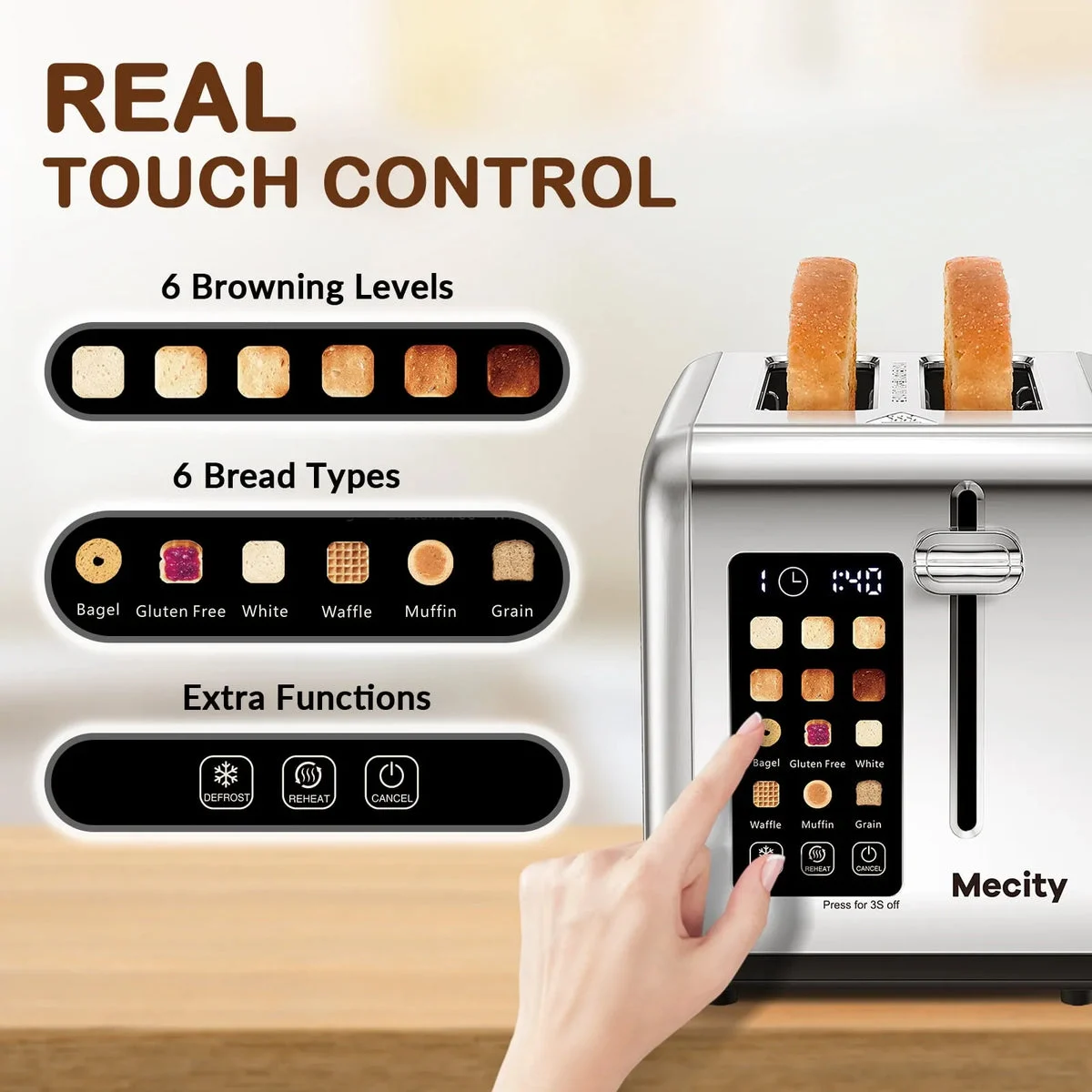 Mecity 2-Slice Touchscreen Toaster - Silver