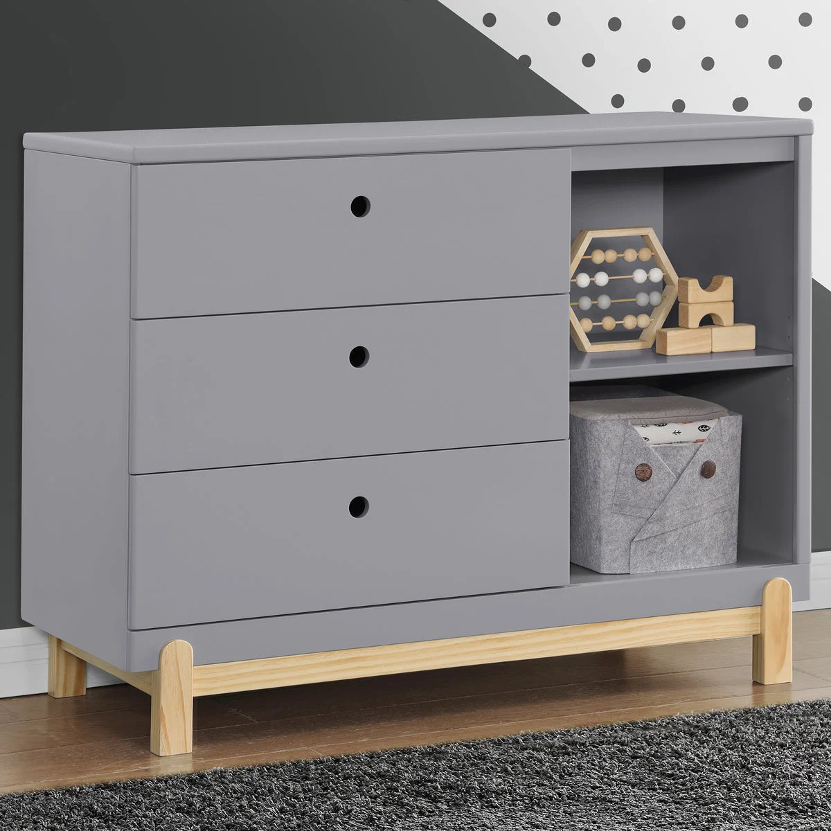 DELTA CHILDREN Poppy 3 Drawer Dresser With Cubbies - Grey