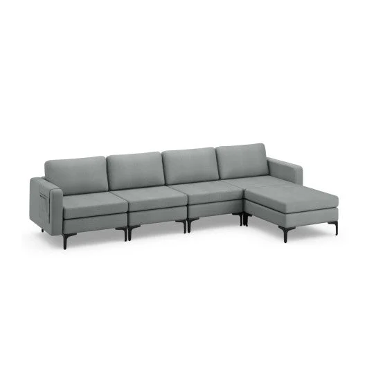 COSTWAY Convertible Sectional Sofa With Reversible Ottoman-4-Seat L-Shaped With 2 USB Ports
