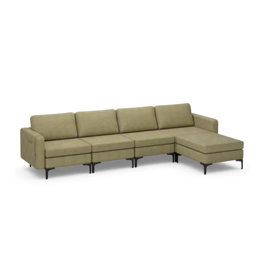 COSTWAY Modular L-Shaped Sectional Sofa With Reversible Ottoman and 2 USB Ports-Green